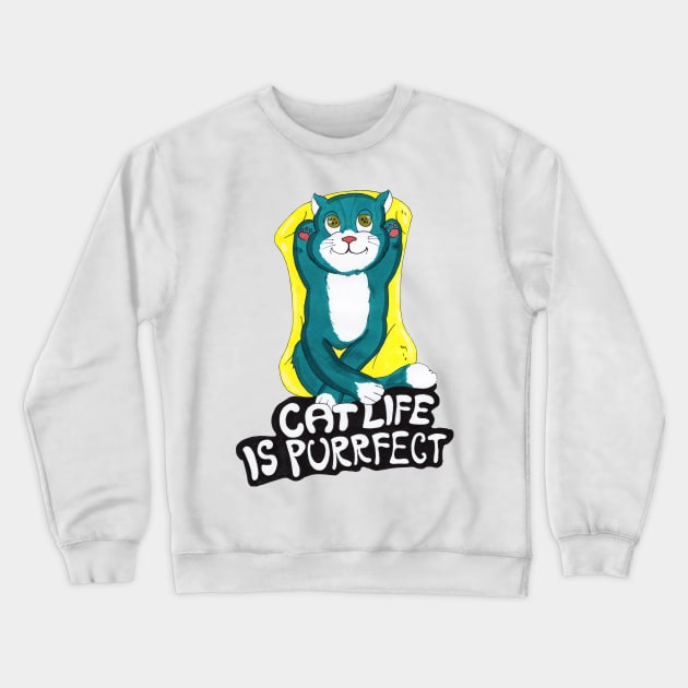 Cute Cat Lying On The Beach Cat Life Is Purrfect Crewneck Sweatshirt by FilMate